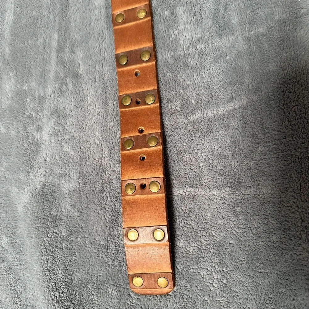 Brown Leather Belt with Brass Rivets and Brass Buckle size Large